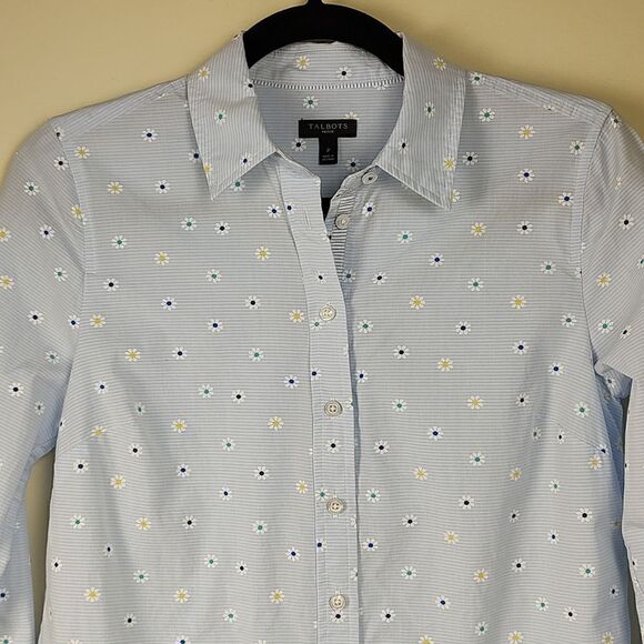 Talbot's Petite Cotton Daisy Print Button Front Long Sleeve Blouse Top - Picture 5 of 10